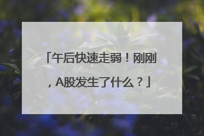 午后快速走弱！刚刚，A股发生了什么？