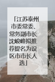 江苏泰州市委常委、常务副市长沈峻峰拟推荐提名为设区市市长人选